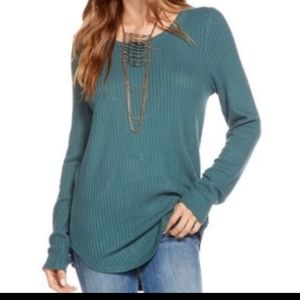 💚💙Chaser Henley Waffle Knit Top in Emerald Green Sz Small NWOT